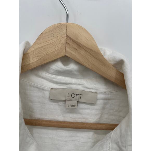 Loft Button Front Shirt Women Size S White Crinkle Dolman Shirt Minimal - Picture 7 of 9